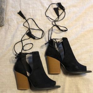 Black open-toe Booties